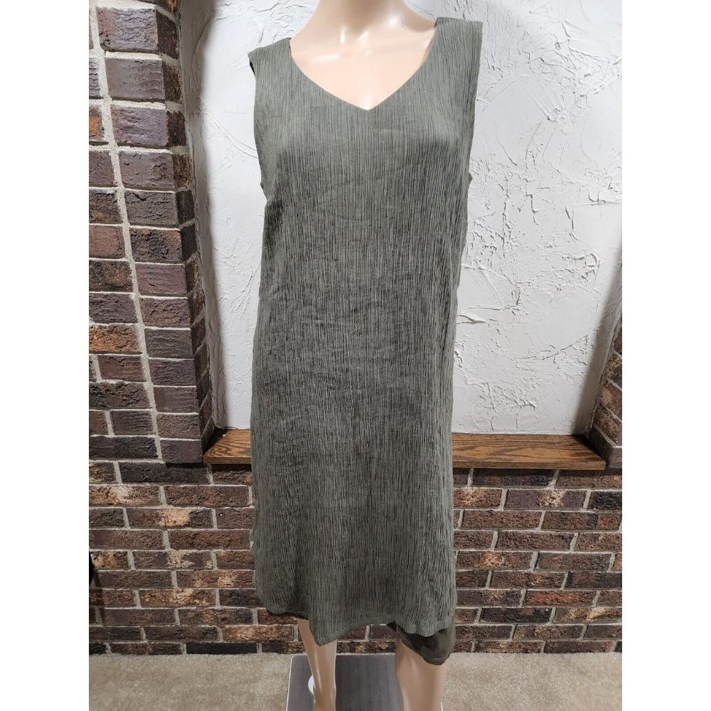 Purejill J.Jill Caper Olive Green Textured Lagenlook Dress Size Small